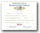 International Union of Allied Craftsman Local 32 Journeymans Certificate